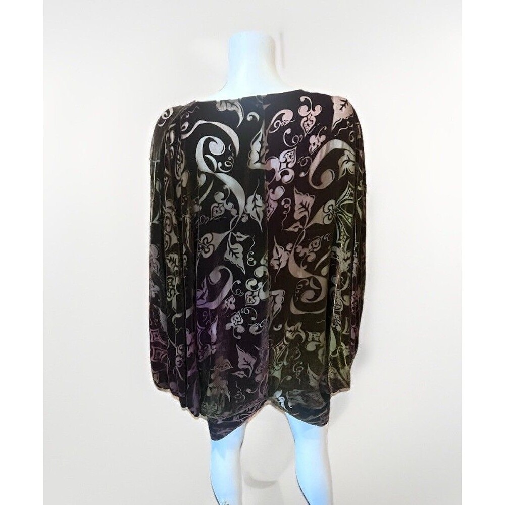 Patricia Lester Velvet Burnout Brown Olive Ombré  Drape Sleeve Dress Size Small - Picture 4 of 9